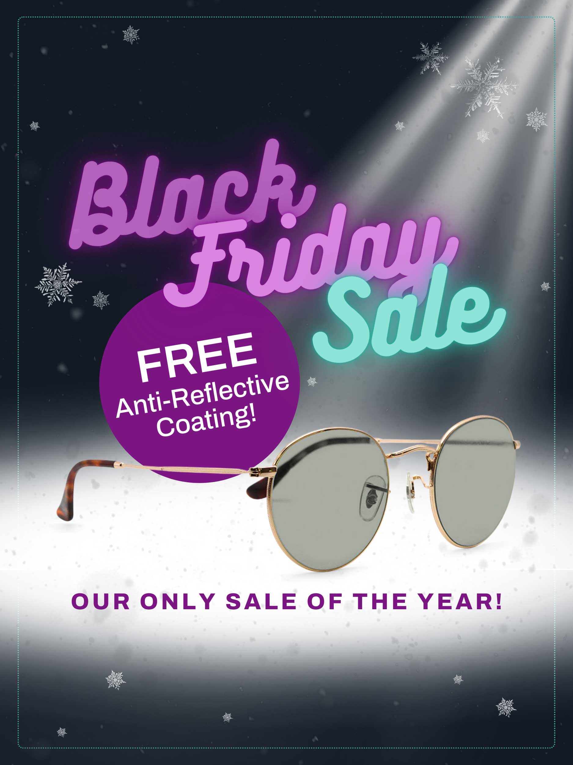 Our only sale of the year brings free Anti-Reflective Coating for Avulux migraine glasses.