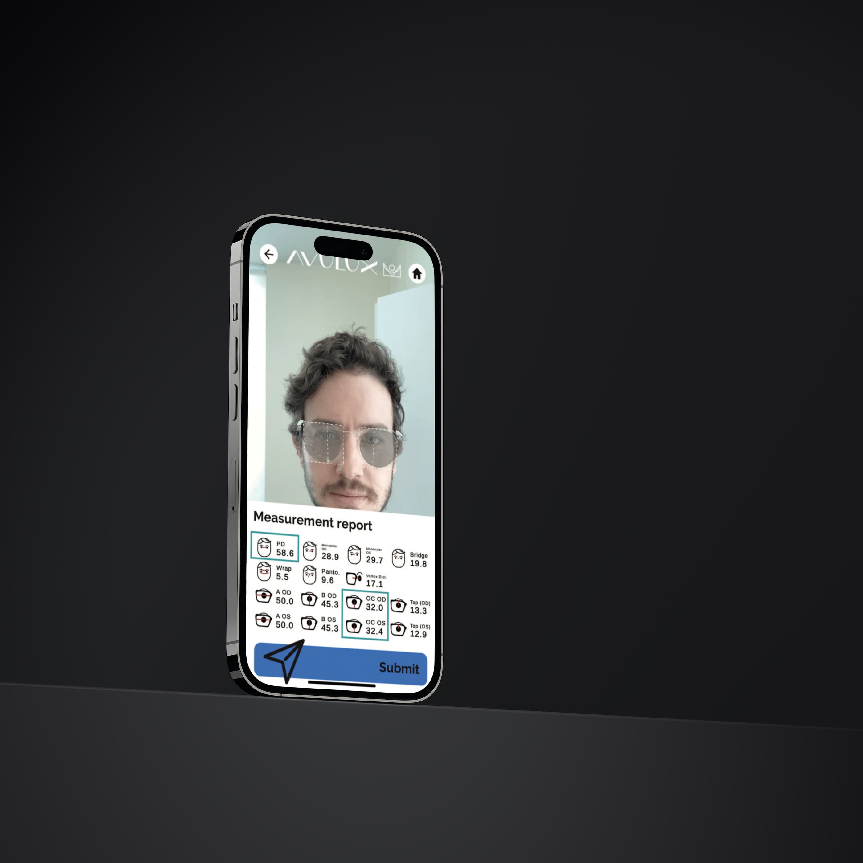 Measurement report in the OCHO Vision virtual try-on mobile app