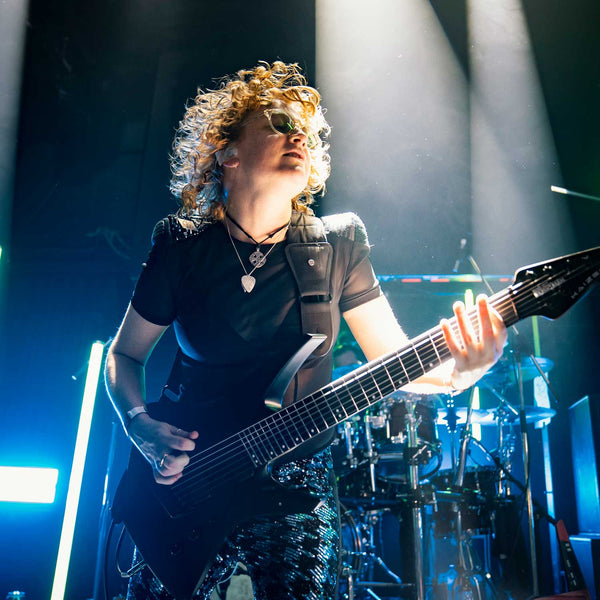 Musician performing live wearing Avulux glasses
